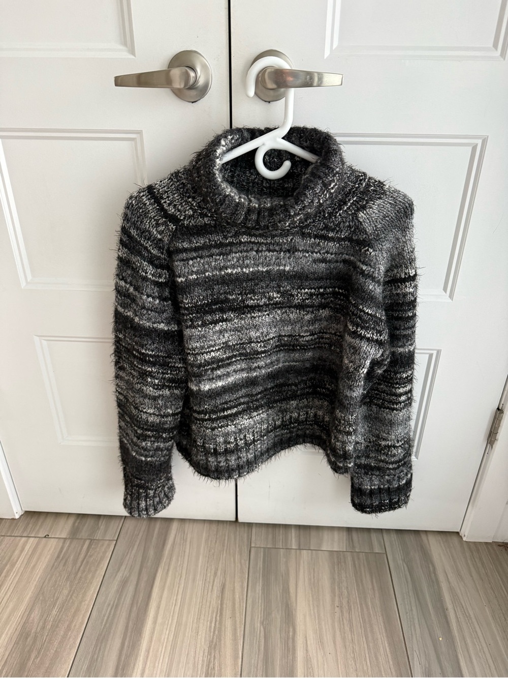 Babaton Marled Black and Gray Turtleneck Sweater
